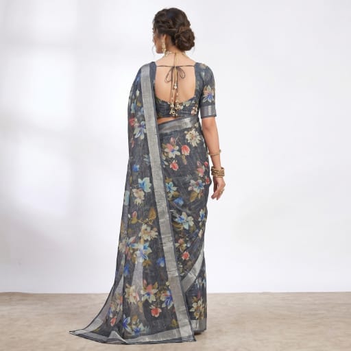 Digital Floral Printed Linen Saree