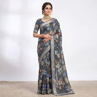 Digital Floral Printed Linen Saree