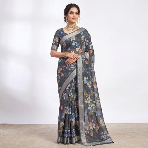 Digital Floral Printed Linen Saree