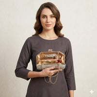 Silver Crystal Flower Clasp Clutch
