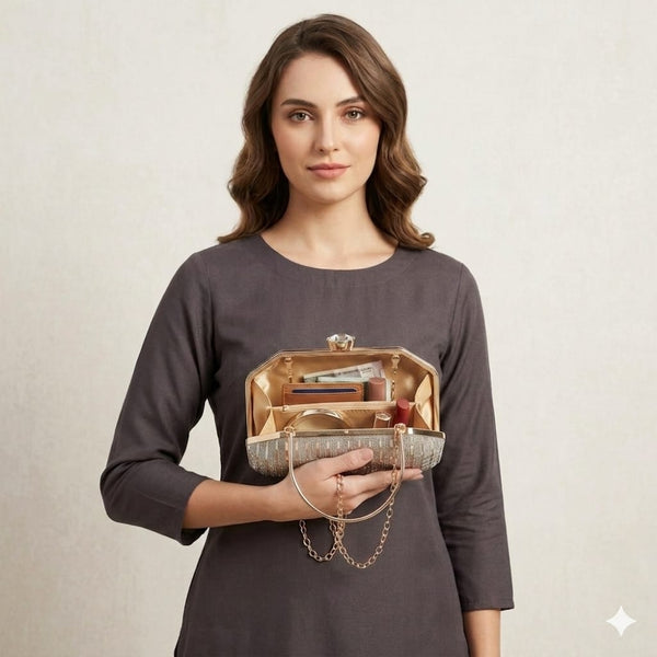 Silver Crystal Flower Clasp Clutch