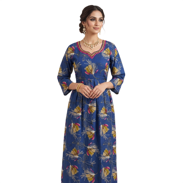 Floral Printed Flared Gown