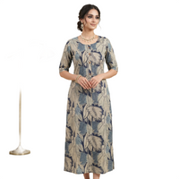 Grey Floral Printed Round Neck Dress