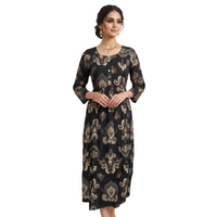 Black Ikat Printed Flared Kurta