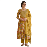 Mustard Roman Silk Kurti Set