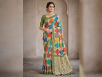 Geometric Print Linen Saree