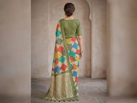 Geometric Print Linen Saree