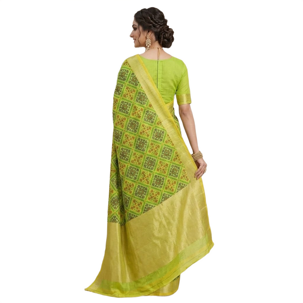 Floral Print Linen Patola Ikat Saree
