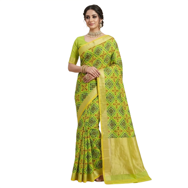 Floral Print Linen Patola Ikat Saree