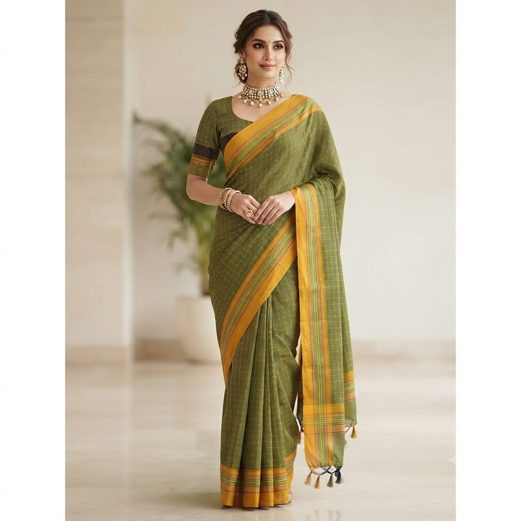 Traditional Narayanpet Checked Ilkal  Saree