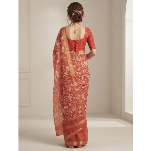 Bamboo Leaf Block Print Casual Saree.