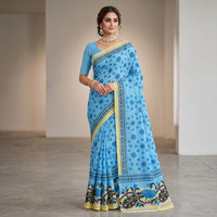 Mulmul Cotton Floral Block Print Saree