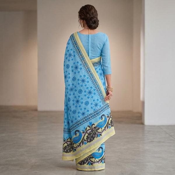 Mulmul Cotton Floral Block Print Saree