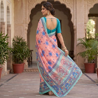 Mulmul Cotton Floral Block Print Saree