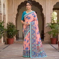 Mulmul Cotton Floral Block Print Saree
