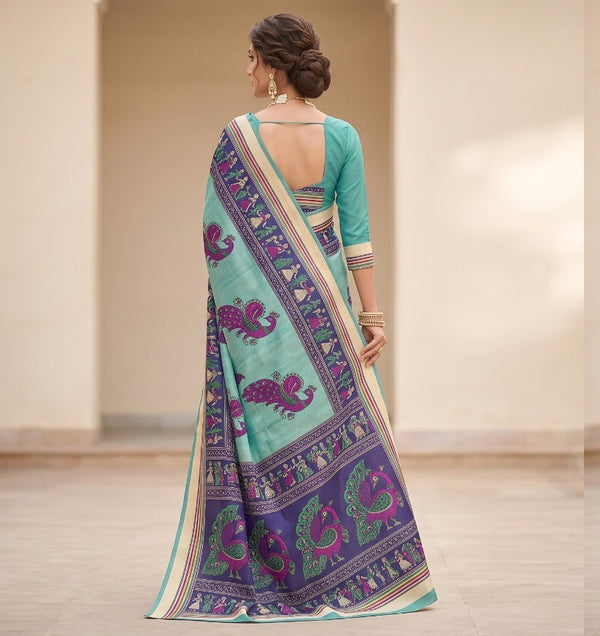 Linen Saree with Traditional Circular Motifs.