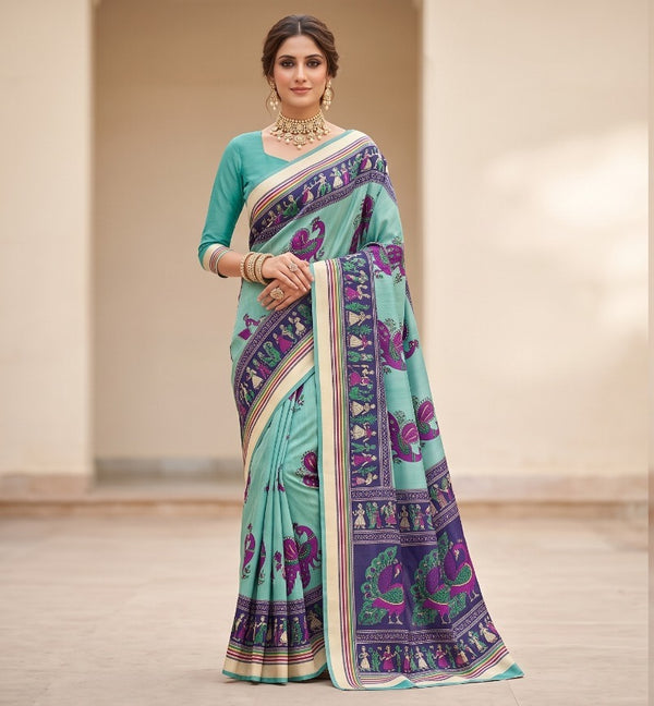 Linen Saree with Traditional Circular Motifs.