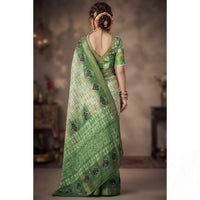 Mulmul Cotton Saree with Grid Pattern and Floral Bootis