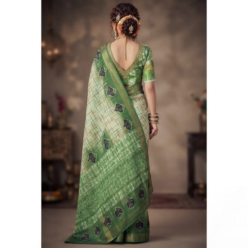 Mulmul Cotton Saree with Grid Pattern and Floral Bootis
