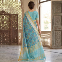 Floral Print Linen Patola Ikat Saree