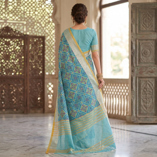 Floral Print Linen Patola Ikat Saree