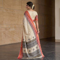 Cream Tussar Silk Saree
