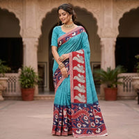 The Mayura Kalamkari Cotton Linen Saree