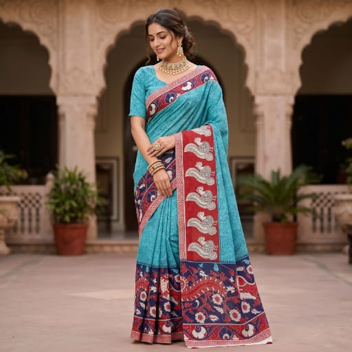 The Mayura Kalamkari Cotton Linen Saree