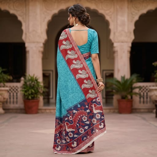 The Mayura Kalamkari Cotton Linen Saree