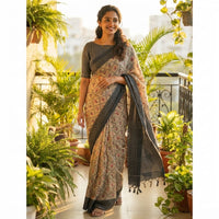 Chanderi Cotton Hand Block Print Saree.