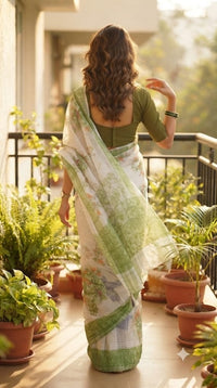 Floral Print Organza Saree