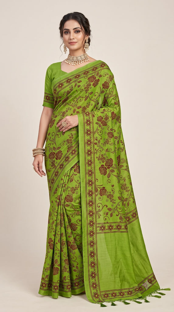 Floral Print Bhagalpuri Silk Saree