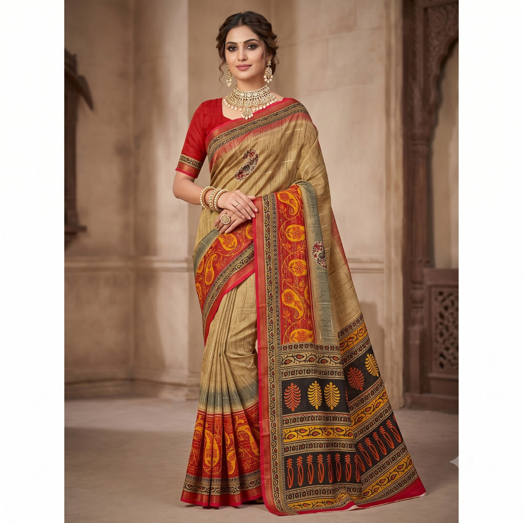Bhagalpuri Tussar Silk Paisley Print Saree