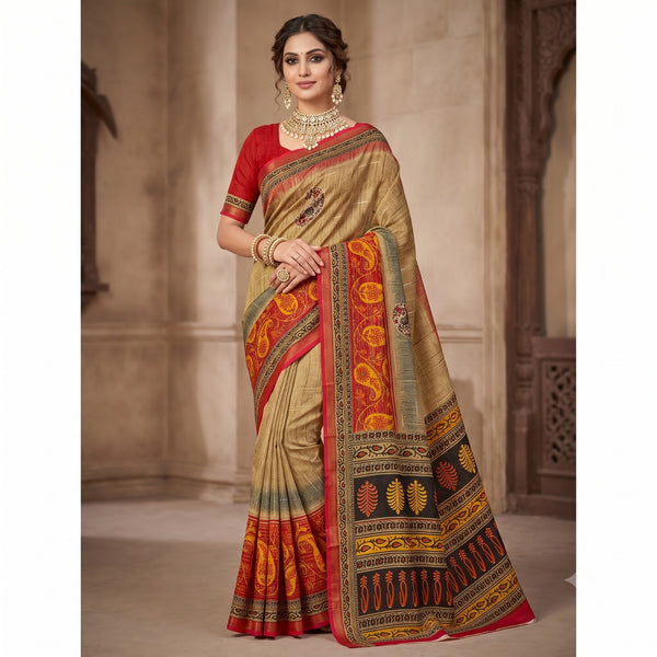 Bhagalpuri Tussar Silk Paisley Print Saree