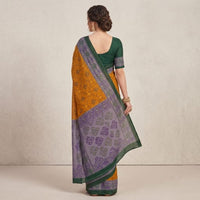 Handloom Mulmul Cotton Ikat Block Print Saree