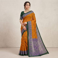 Handloom Mulmul Cotton Ikat Block Print Saree