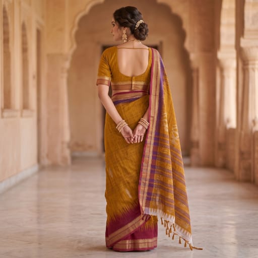 Floral Print Linen Patola Ikat Saree