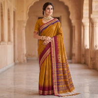 Floral Print Linen Patola Ikat Saree