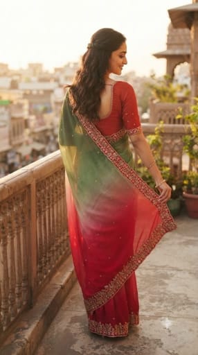 Pure Star Georgette Chiffon Ombre Saree