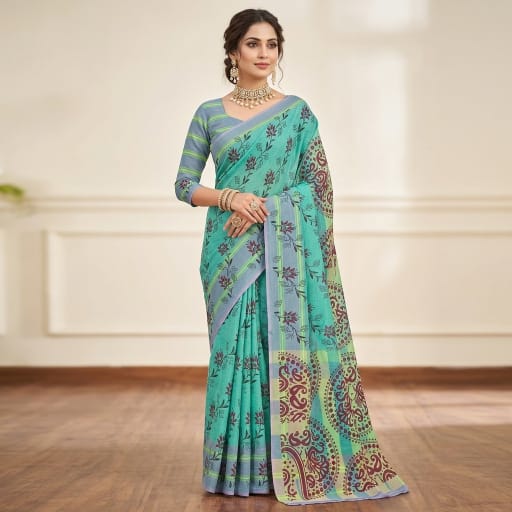 Linen Saree with Traditional Circular Motifs