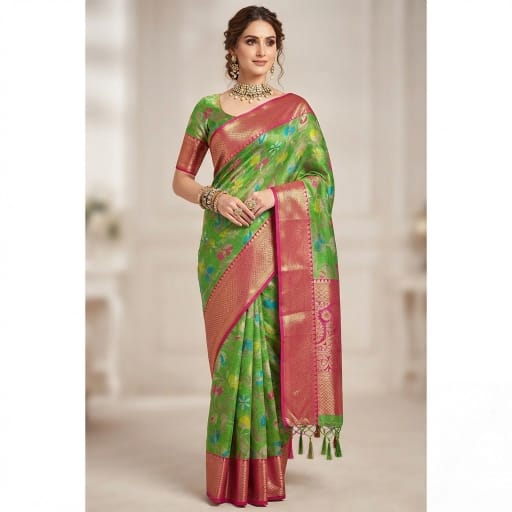 Banarasi Kora Organza Floral Jaal Saree