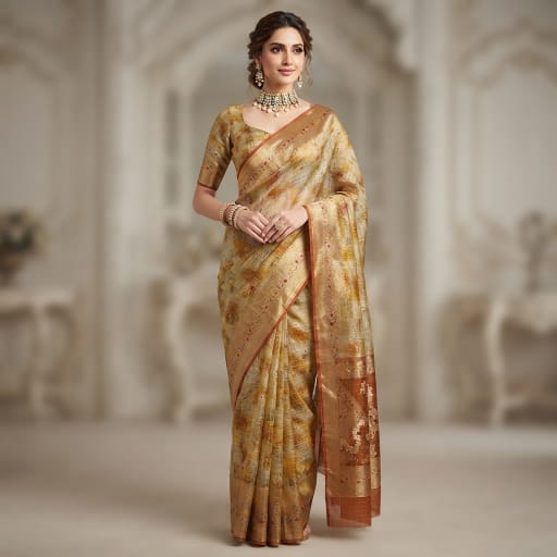 Organza Linen-Silk Batik Print Saree
