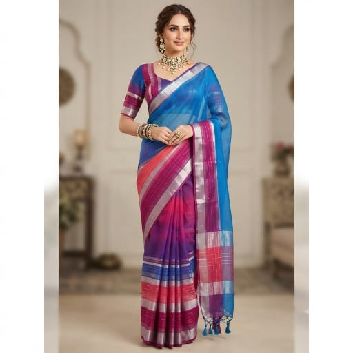 Chanderi Silk-Cotton Multi-Stripe Pallu Saree