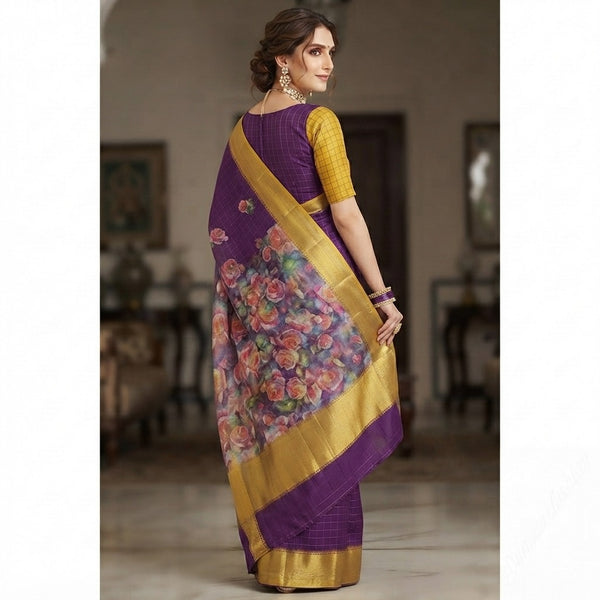 Banarasi Dola Silk Floral Rose Print Saree