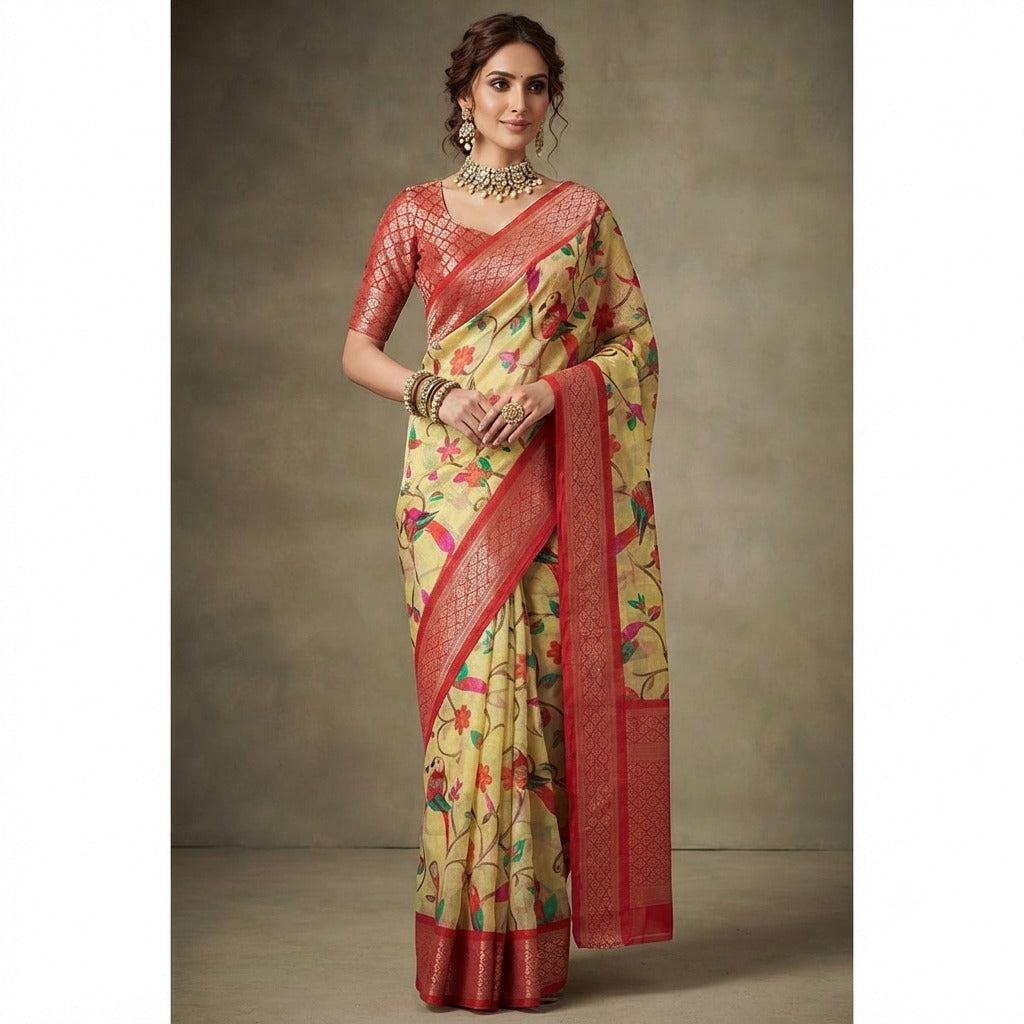 Digital Print Bird Motif Saree