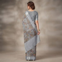 Grey Digital Printed Linen Saree