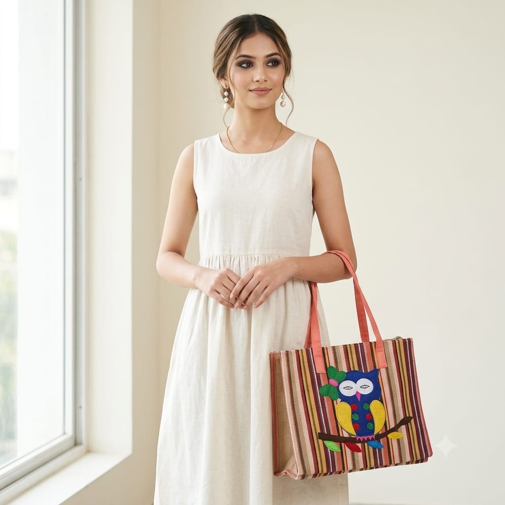 The Hoot-N-Harvest Boho Jute Tote