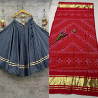 semi goji silk bandhani Khadi print duptta