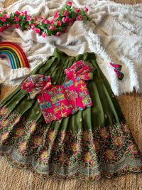Soft rangoli crush fabric with floral cutdana work