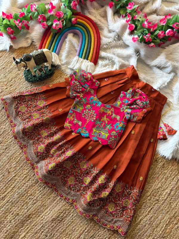 Soft rangoli crush fabric with floral cutdana work